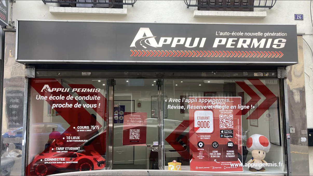 Façade de l’auto-école Appui Permis au 26 rue du Général Leclerc, au Kremlin-Bicêtre